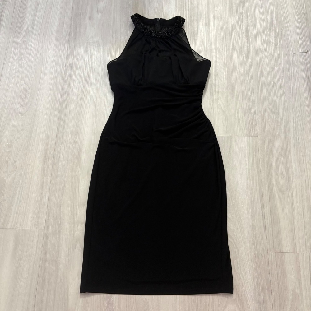 Lauren Ralph Lauren Women Dress Evening Black Beaded Halter Ruched Cocktail 6 - Picture 2 of 15